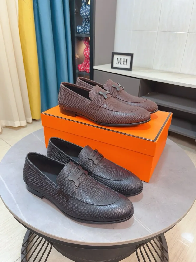 Men's shoes 💰560🌹🌹Niuli "HERMES" Hermès business leather shoes, original factory configuration, original imported cowhide upper + luxury hardware logo + fully imported original customized cowhide lining, sole: rubber wear-resistant outsole, difficult craftsmanship, original factory follow-up goods, 🔍🔍high quality code number: 38-44 45 can be customized